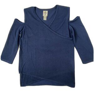 Anthropology rain + rose Womens Medium 3/4 Sleeve Cold Shoulder Sweater Top Blue